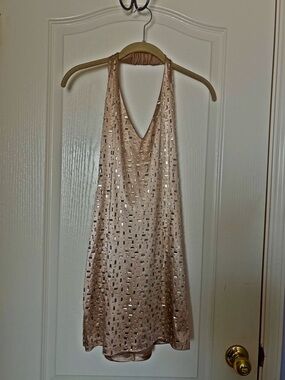 Sequin Halter Mini Dress -Gold